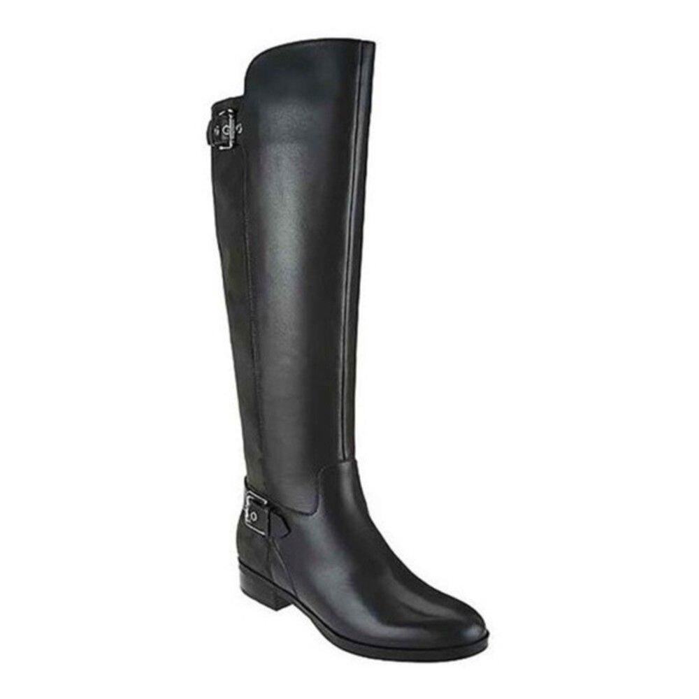 MARC FISHER DAMSEL BLACK LEATHER TALL BOOTS NEW Riding Boots